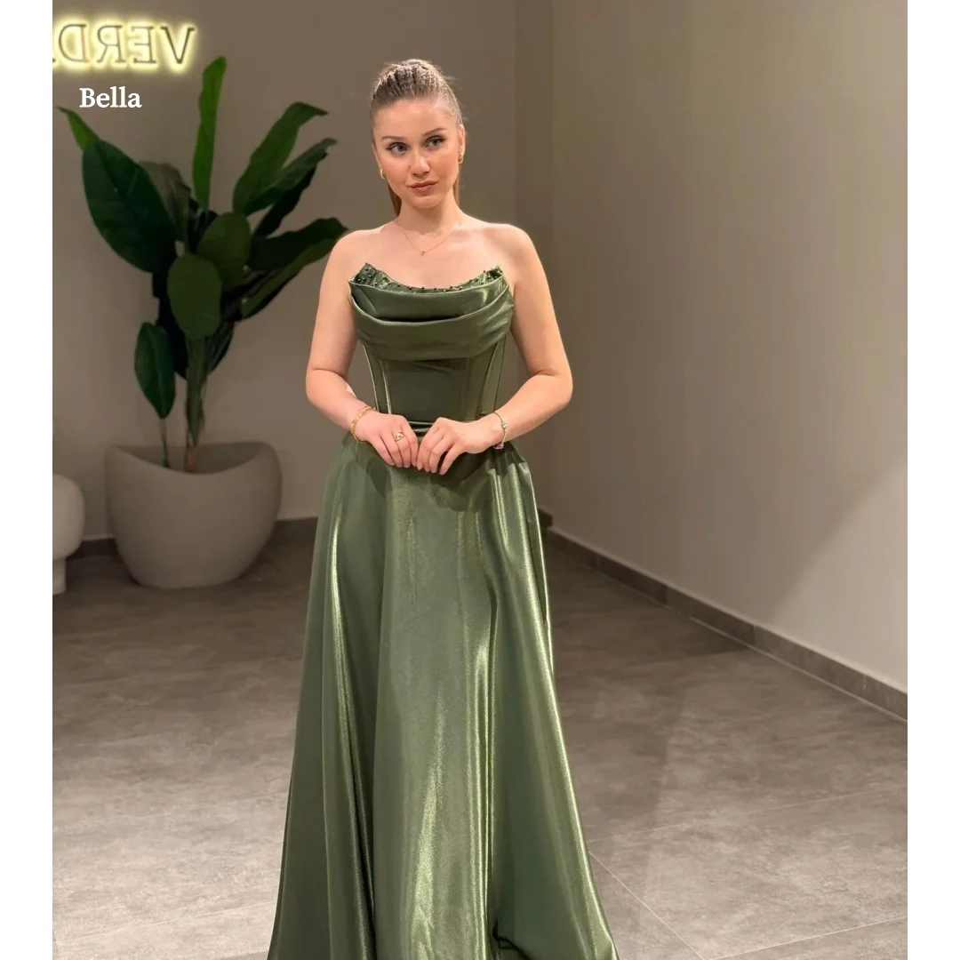 

Элегантное вечернее платье Bella Customized в оливково-зеленом цвете без бретелек, из атласа, А-силуэта, для женщин, для выпускного вечера или торжественных мероприятий.