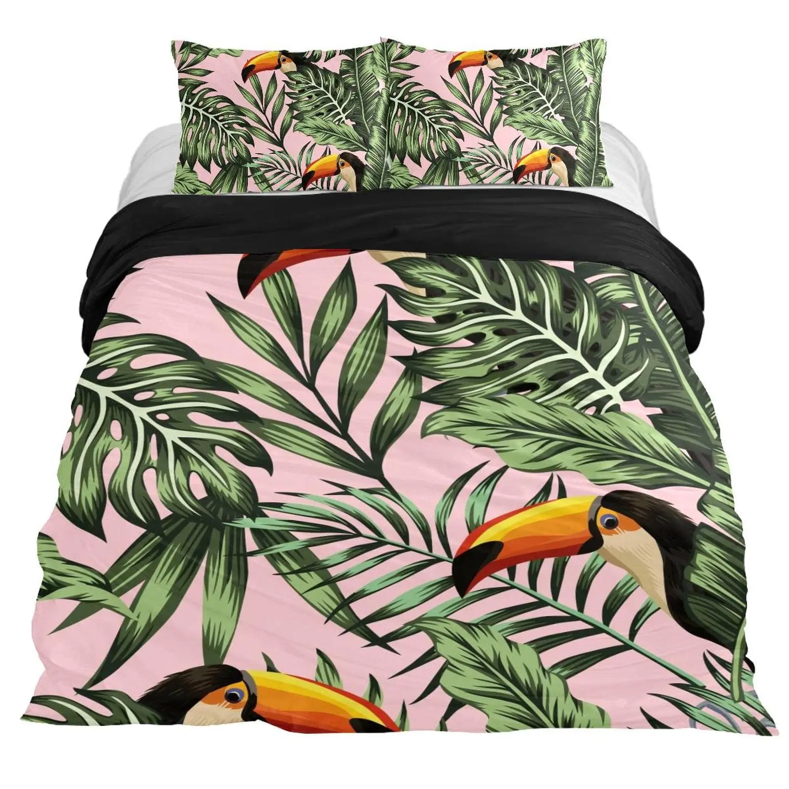 

Tropical Leaves and Parrot Birds 3 Piece Bedding Set with Soft Duvet Cover and 2 Pillow Shams Printed Decoration for All Seasons