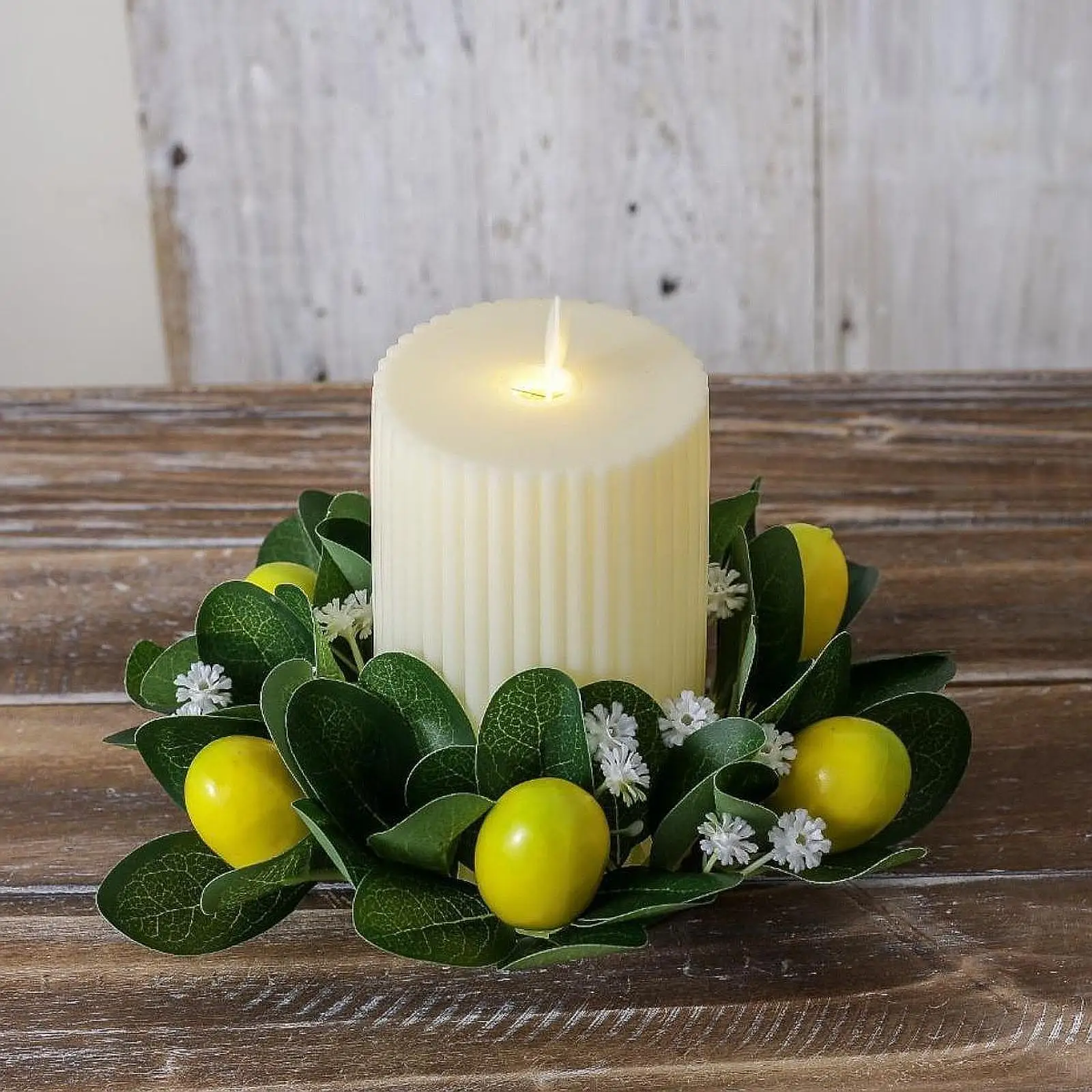 Corona de anillo de vela de limón, decoración interior, pilares al aire libre, portavelas, corona para mesa de comedor, Bar, boda, Día de San Valentín, cocina
