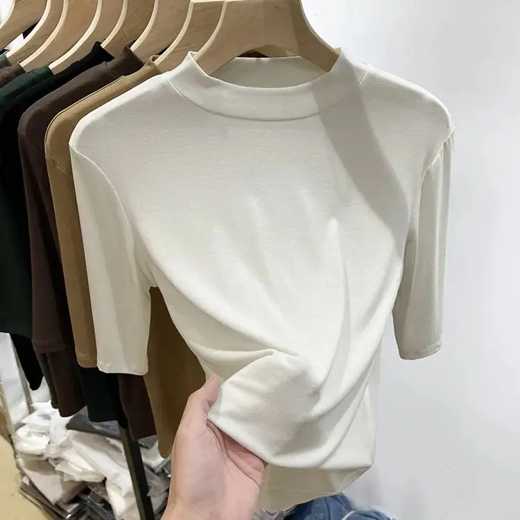 Ultra-Hand Feel Modal  Color Versatile Mask T-Shirt Women's Spring Summer New Slimming Mid-Sleeve Top Trendy Base Shirt
