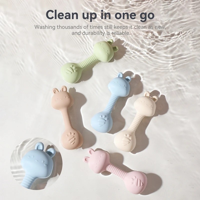 Silicone Rattle Teeth Toy 0-12 Months Baby Teething Chewing Toys Cartoon Rabbit Touch Sound Sensory Teething Gifts For Newborns