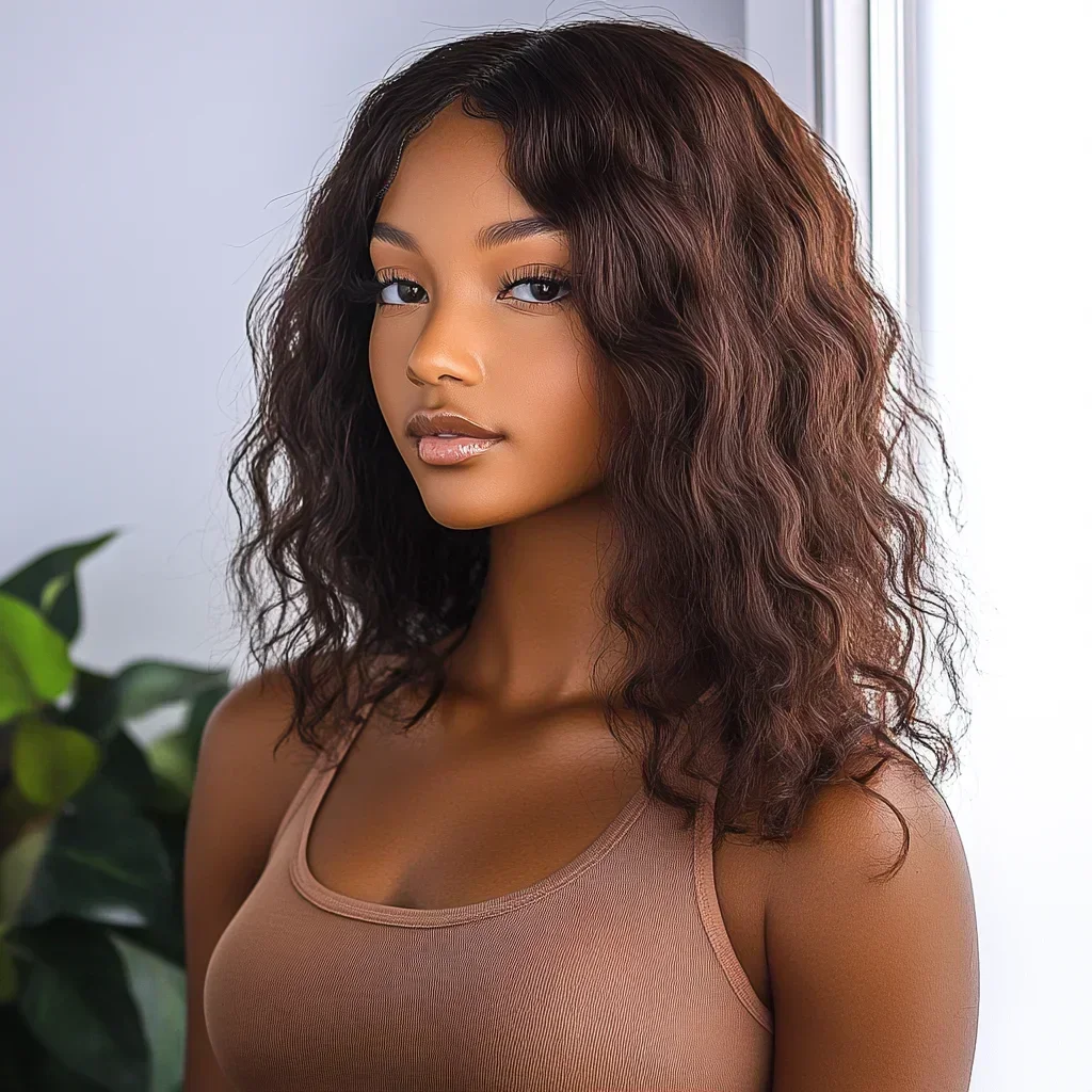 Short Body Wave Wigs 180 Density Ready To Wear Brown Water Wave Bob Brazilian Human Hair Wigs For Women Full Machine Made Wigs