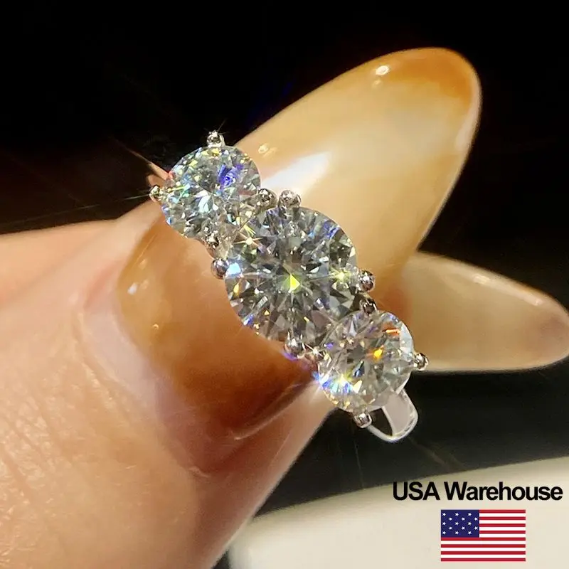 S925 Sterling Silber Brillante 1CT Moissanit Drei Diamanten Ringe für Frauen, Verlobung, Hochzeit, klassischer, hochwertiger Schmuck
