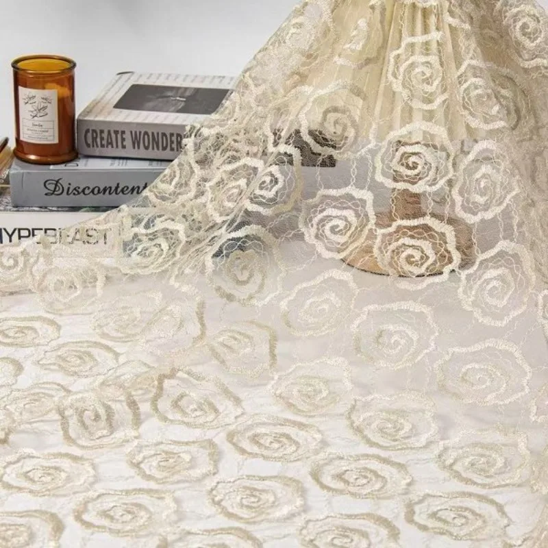 Embroidered Tulle Lace Trim Fabric Round Stitch Rose High End Chinese Style Soft Sheer Drapey for Dress Gown DIY Sewing view 3