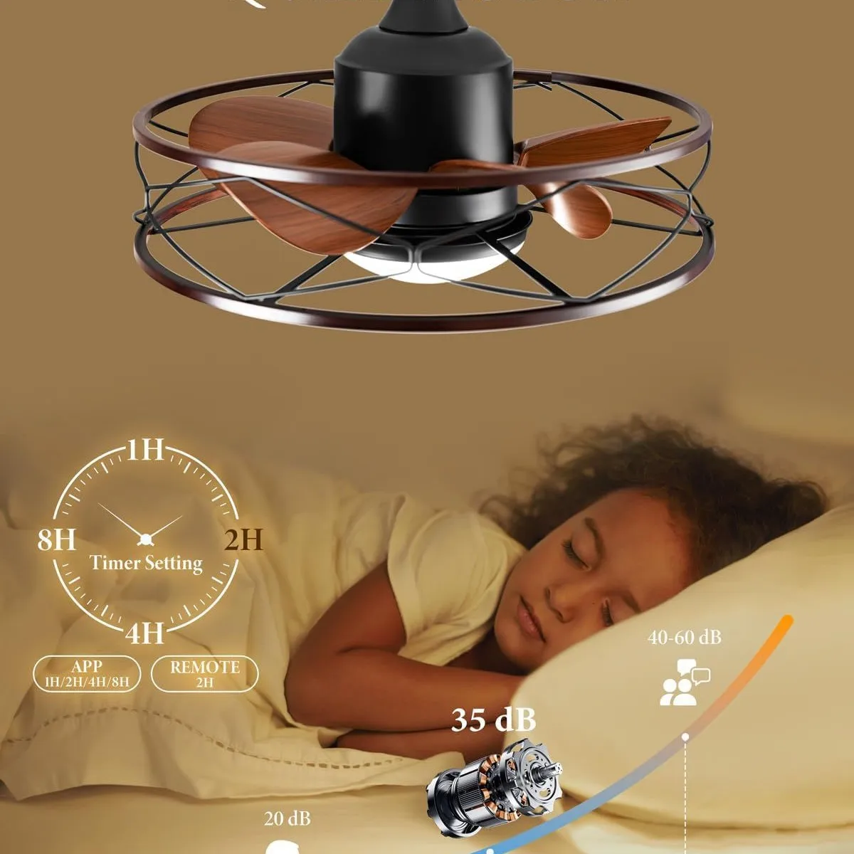 20Inch LED Outdoor Ceiling Fan with Light and Remote Control Waterproof Gazebo Fan with Hook Black for Patios Pergola Porch