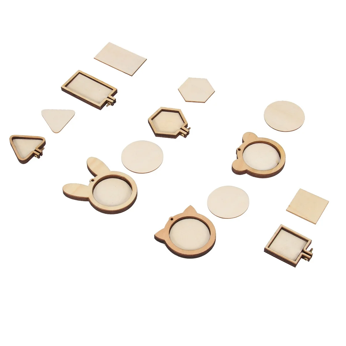 

7Pcs Mini Cross Stitch Fixing Frame Wood Hoops Animal Cat Bear Rabbit Triangle Geometric Shape DIY Embroidery Craft Kit