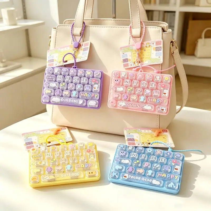 Cute 26 Grid Keyboard Clicker Fidget Toy Decompression Button: Cartoon Sensory Bag Pendant Stress Relief