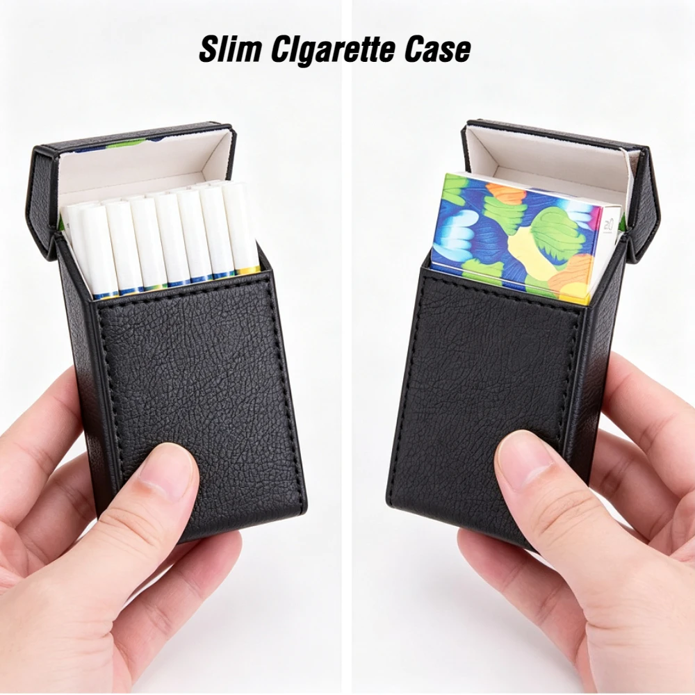 100mm Schlanke Zigarettenschachtel Tragbare Zigarettenbox für 20 Stück Magnetverschluss-Verpackung Tabaktasche PU-Leder Raucherzubehör Geschenk für Männer