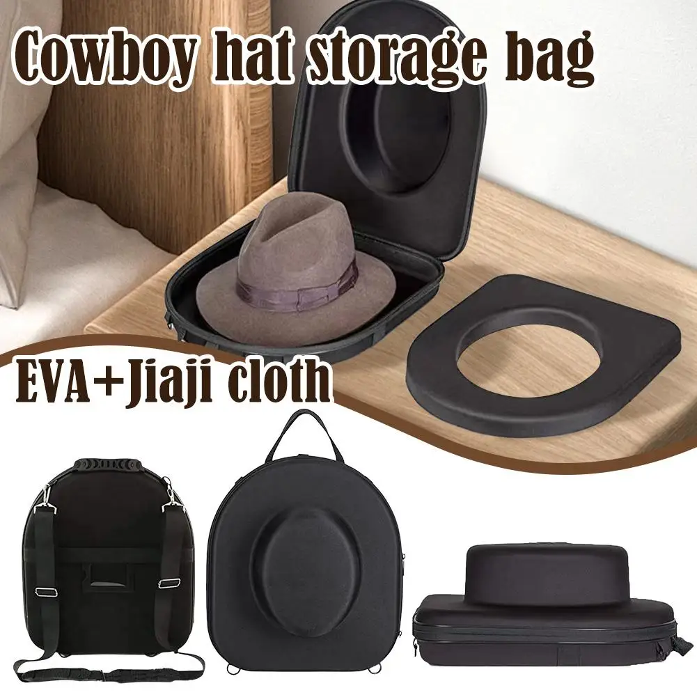 Premium Hat Travel Case Crush Proof Hat Bag Cowboy Case Black Straps, with Carrying Backpack Fedora Hat X3Z0