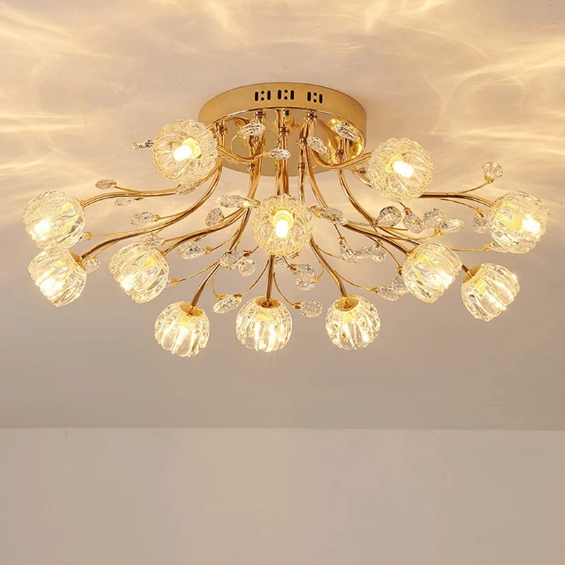 Nordic Luxury Dendritic Crystal Ceiling Lamp Glass Flower Light Shade Bedroom Restaurant Living Room LED Chandelier Bright Decor