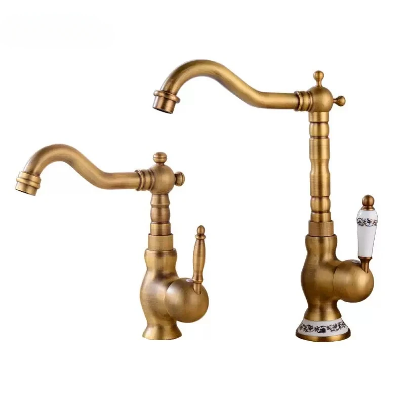 

Antique Brass Bathroom Faucet Rotating Spout Basin Sink Mixer Tap Bathroom Kitchen Washing Faucet Washbasin Taps Kitchen Mixers