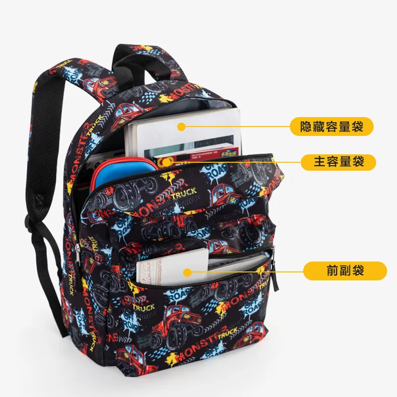 Boys Backpack 3 Piece Set Primary School Student School Bag Insulated Lunch Bag and Pencil Case Car Print