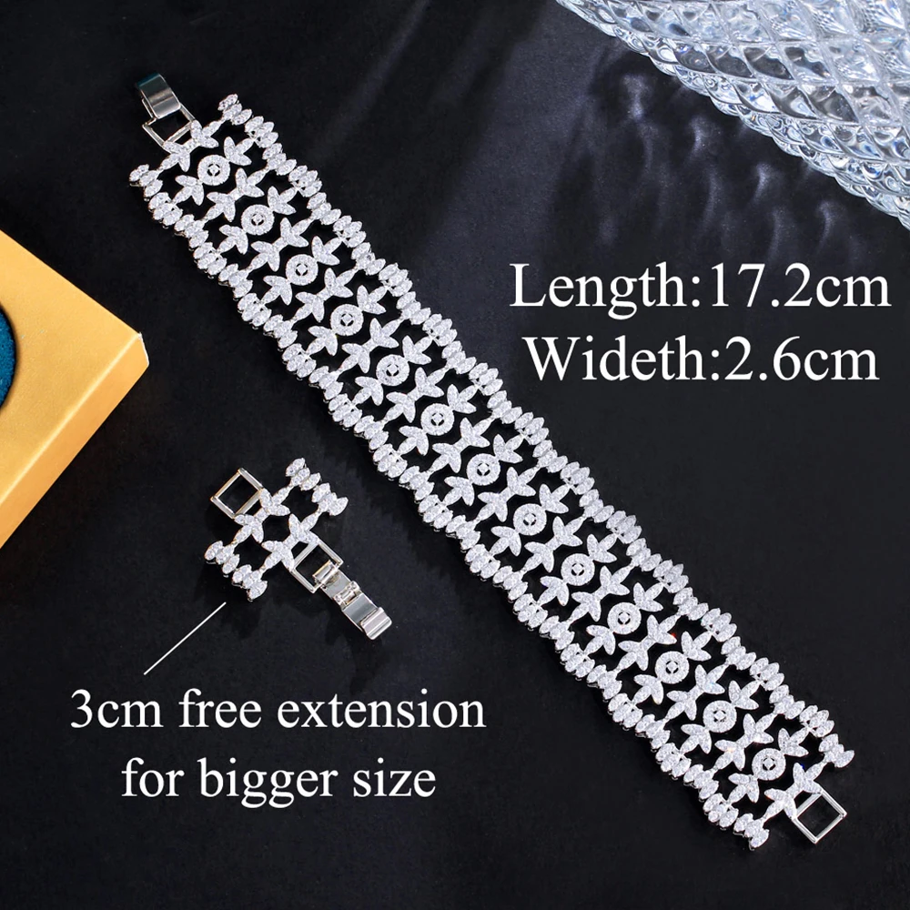 BeaQueen Elegant Maple Leaves Cubic Zirconia Stone Jewelry Sparkling Crystal Big Bracelet for Women Anniversary Party Gifts B253