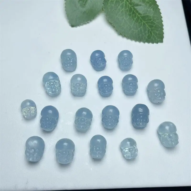 5PCS Natural Aquamarine Pixiu Carving Pendant Reiki Healing Stone DIY Accessories Holiday Birthday Gift 11-15MM