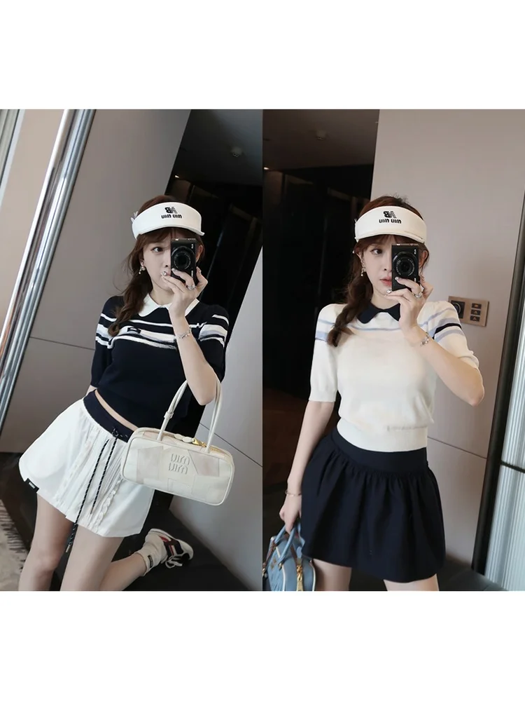 

Mimius Spring Summer 2026 Women's Casual Knitted ort Sve T-irt Skirt Pants Set Ele College Sle Faion Ensemble