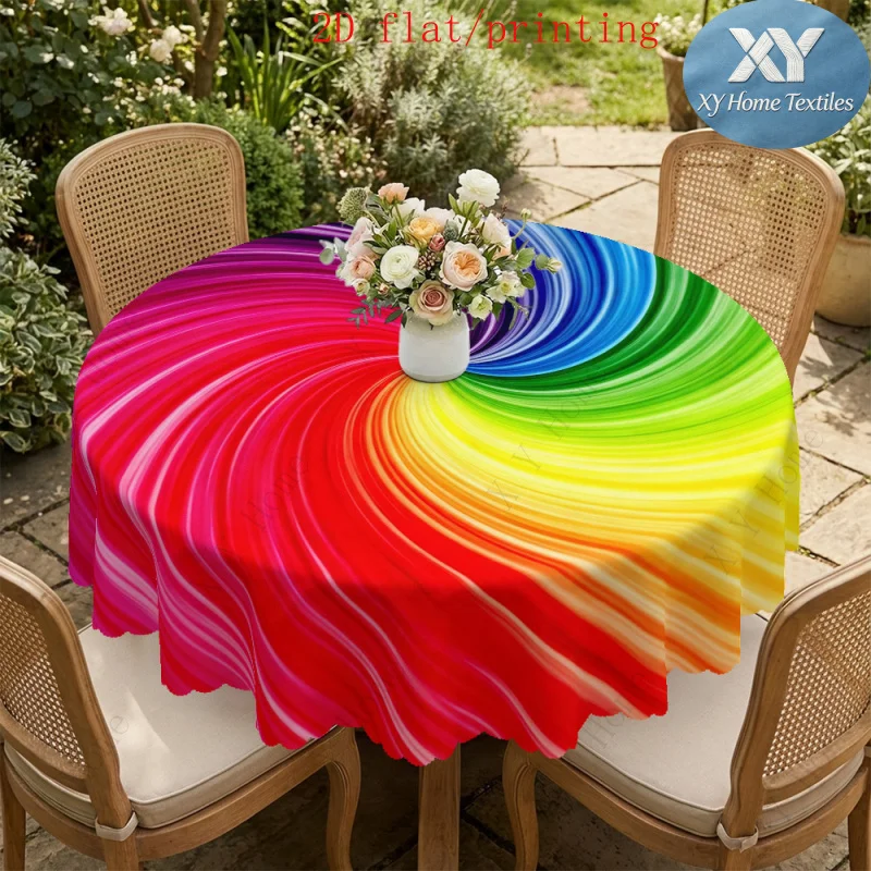 Colorful rainbow spiral printed round tablecloth - Birthday party atmosphere-enhancing decorative tablecloth
