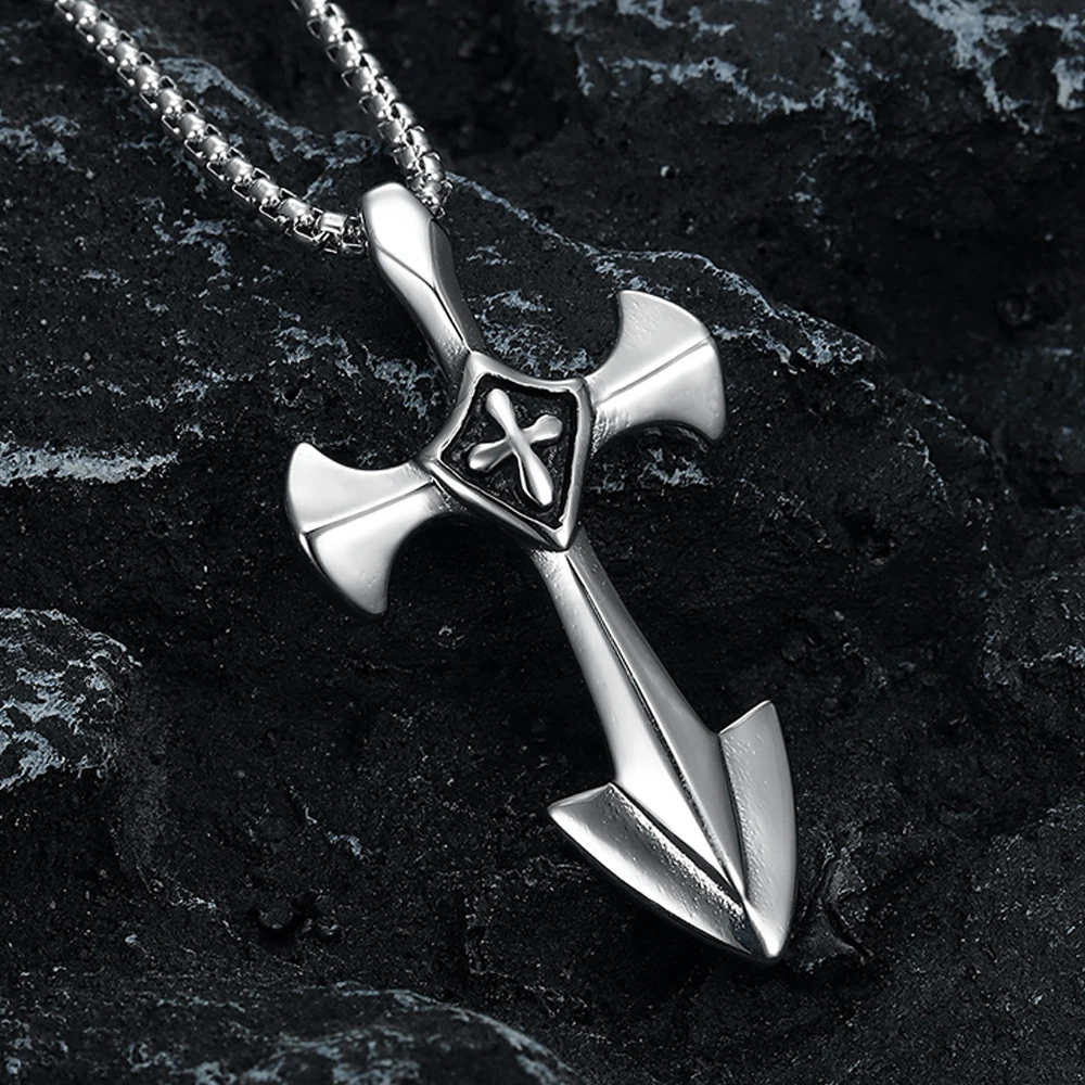 Vintage Punk Hip Hop Templar Knight Cross Pendants Necklaces For Men Women 316L Stainless Steel Fashion Jewerly Drop Shipping