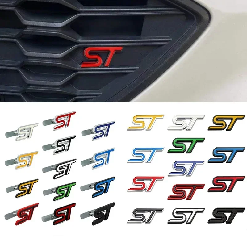 3D Metal ST Front Grille Emblem Badge Car Rear Trunk Fender Sticker For Ford Focus Mondeo Fiesta Edge Escort MK2 MK3 MK4 MK5 MK7