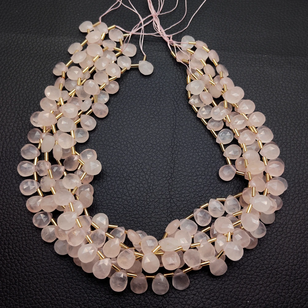 

3 Strands 8x10mm Natural Faceted Rose Quartz top-drilled teardrop Beads strand 13.5"