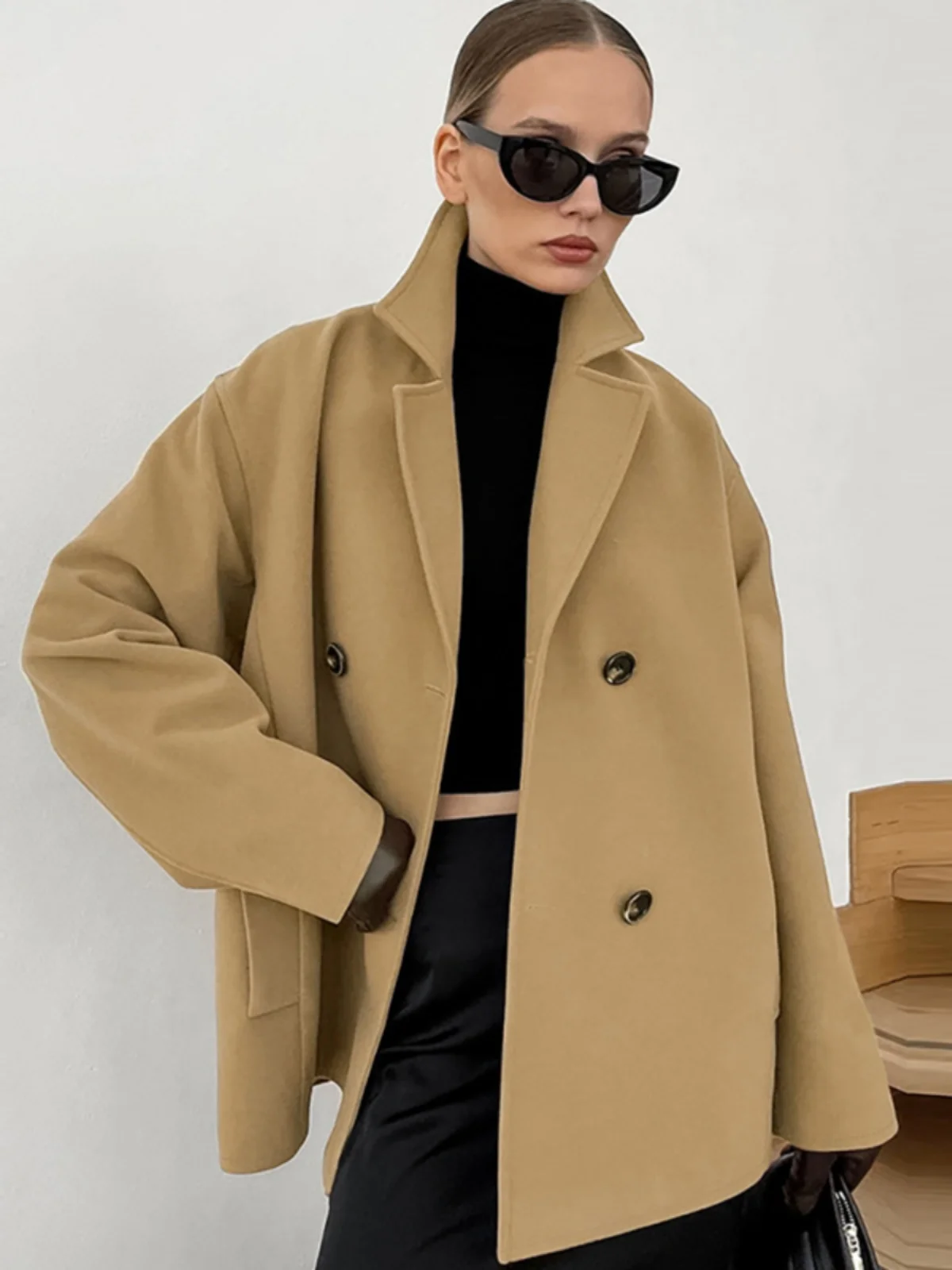 

Корейское шерстяное пальто для женщин: новая осенне-зимняя коллекция, модное, универсальное, с длинными рукавами, двубортное