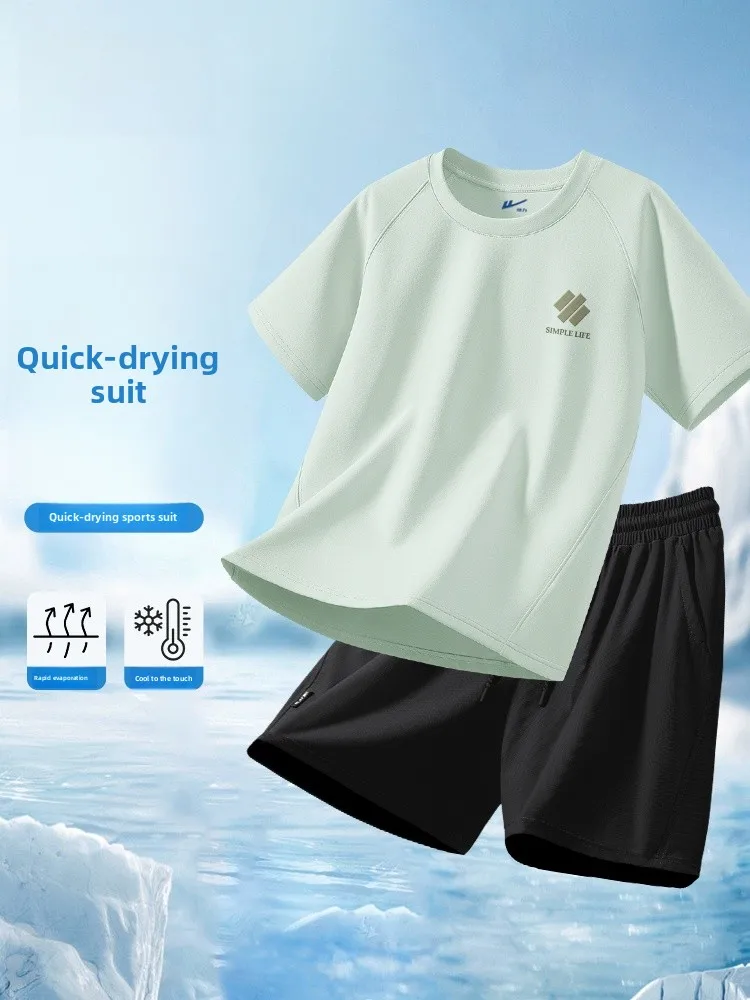 

Warrior Men's Sportswear Set Summer Thin ort Sve Fitn Qui Dry Casual Sportswear Polyester Fiber Teenagers' Outfit