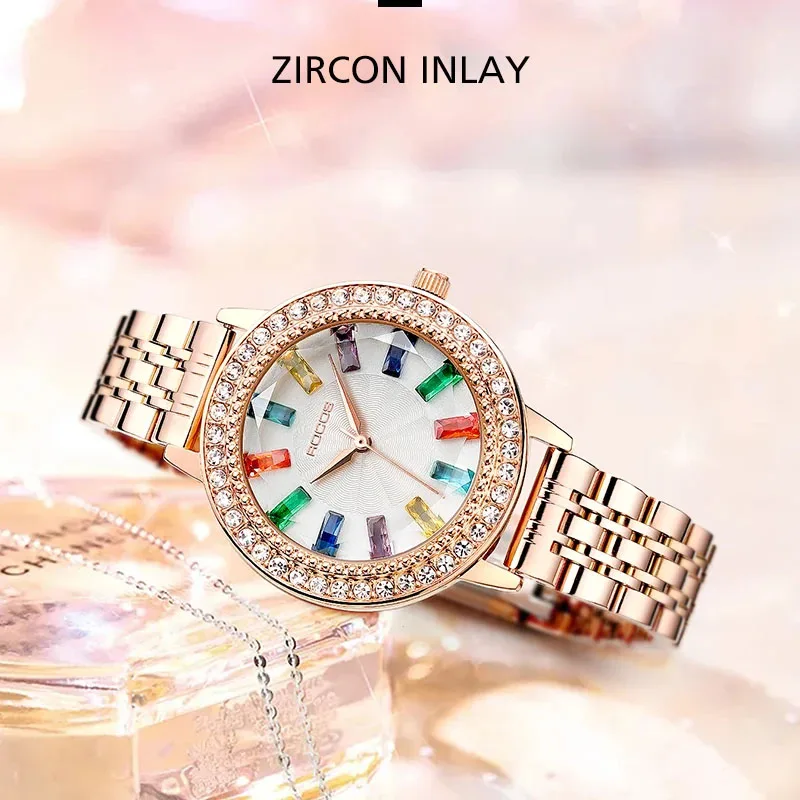 ROCOS Luxury Elegant Watch for Women Rose Gold Watch Fashion Ladies Quartz Diamond Wristwatch Female Wristwatch R0260