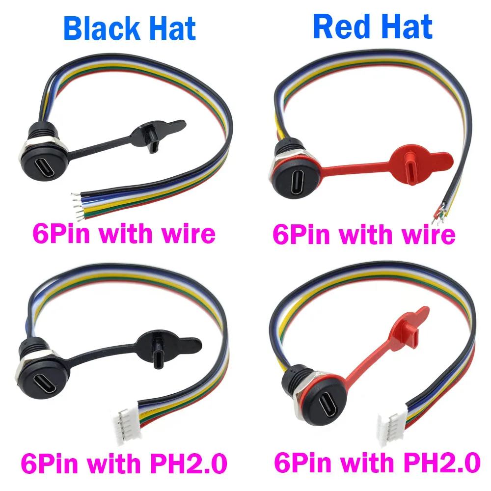 

Waterproof 6Pin USB Type C Female connector with TPC female nut locking plate High-current fast-charging jack port with CC1/CC2
