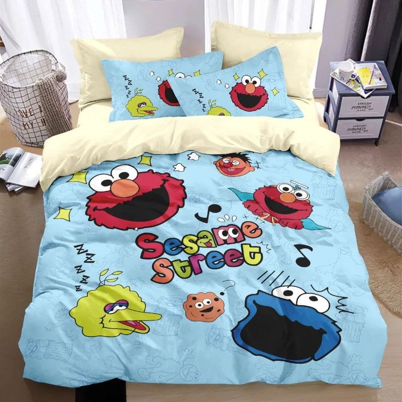 Sesame Street COOKIE MONSTER ELMO pure cotton cartoon print cute style bed sheet four-piece set for home bedroom dormitory bed