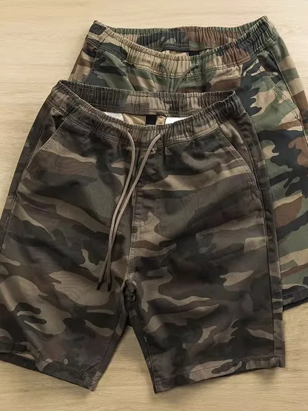 

Retro Camouflage Men's orts High Street Summer Trendy Loose Straight Casual Five-Quarter Pants Breathable Cotton Workwear