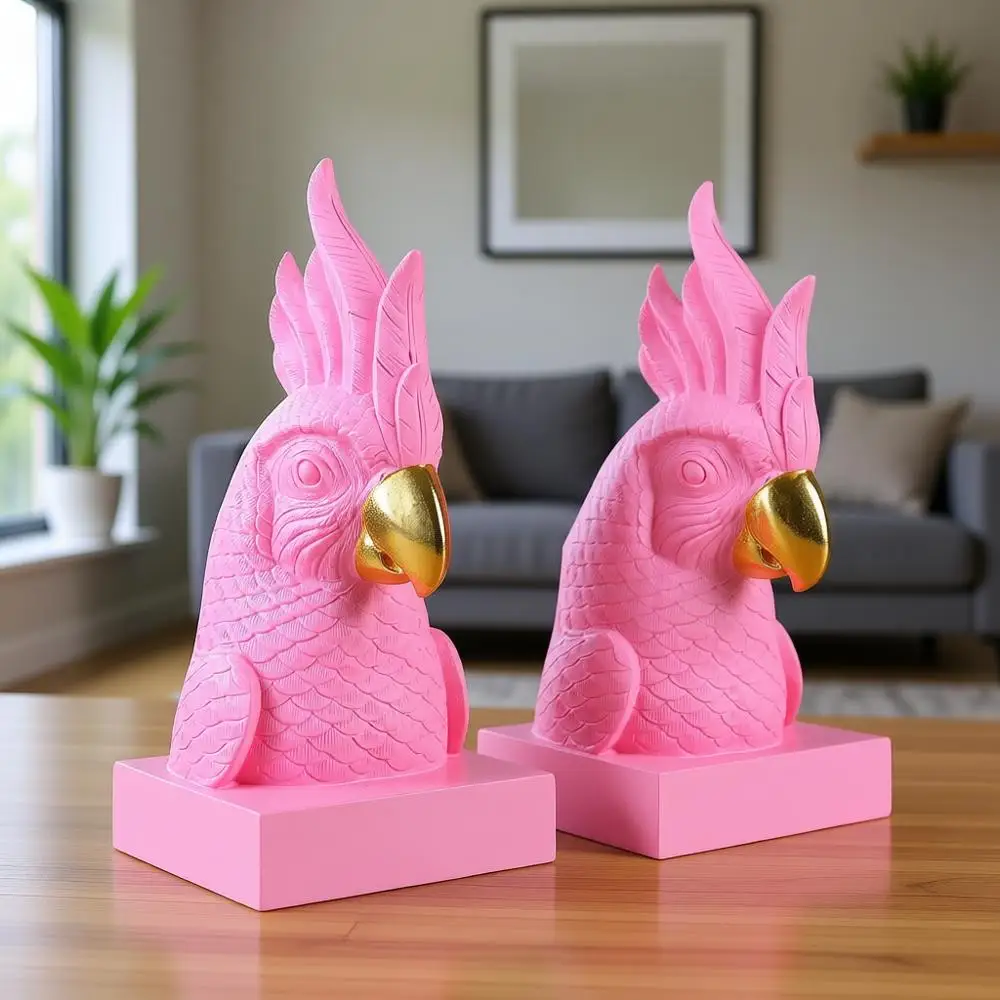 

Decorative Parrot Bookends, Pair of Cute Bird Sculptures to Support Heavy Books, Unique Resin Book Stoppers for Home or Office D