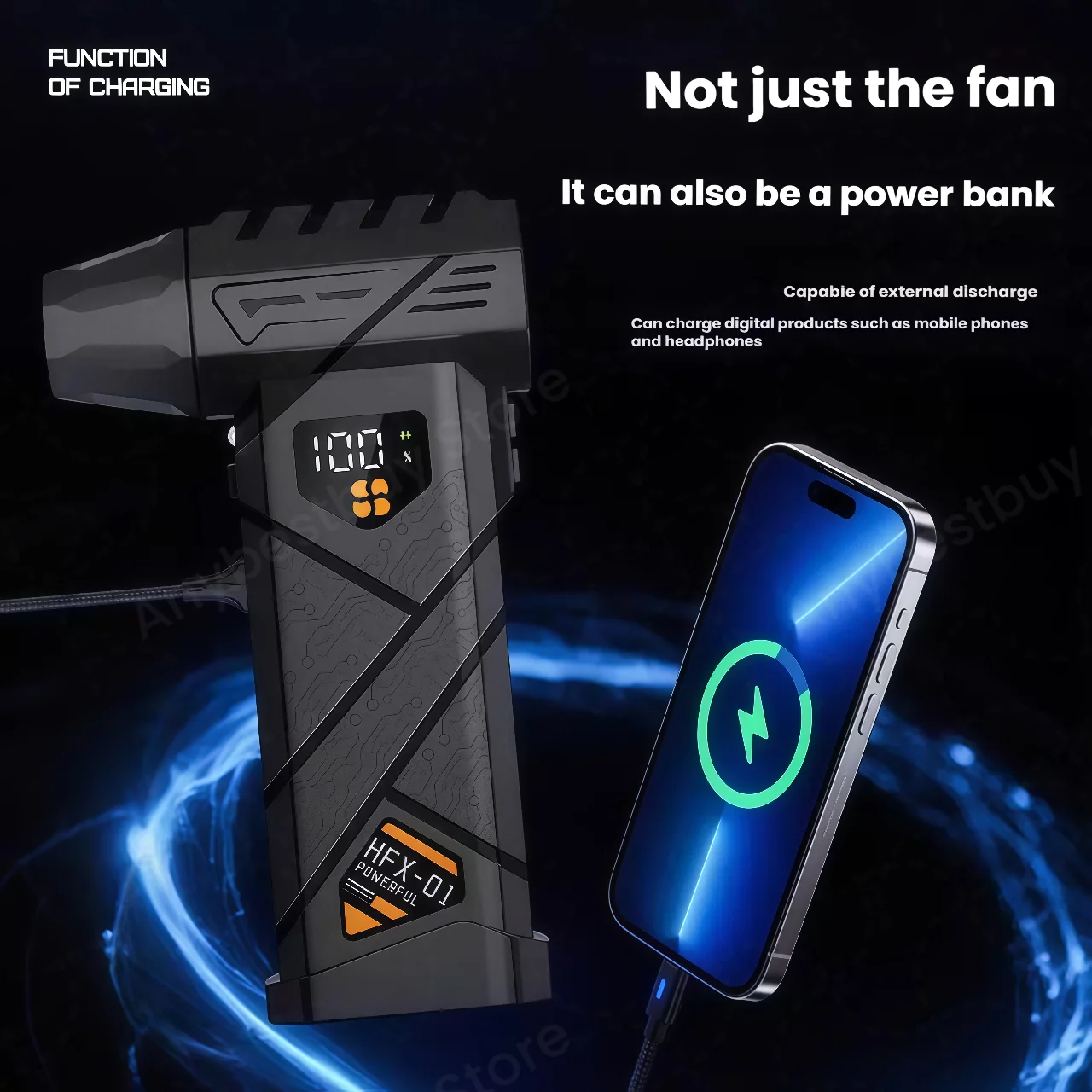 HFX-01 puissant Turbo ventilateur 380g Force de soufflage fort flux d'air Turbo ventilateur batterie externe fonction sans fil dépoussiéreur d'air comprimé