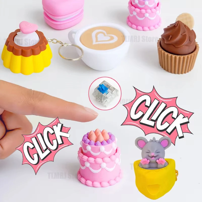 新しい3Dプリントキーキャップクリッカーキーホルダー、ケーキデザートバッグデコレーションペンダント、減圧クリッカー、学校の先生へのギフト、フィジェットトイ 1