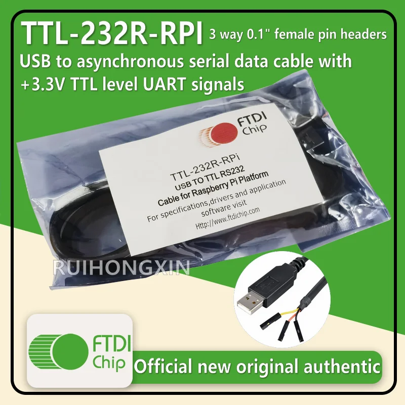 

TTL-232R-RPI FTDIchip data cable USB to asynchronous serial data cable with +3.3V TTL level UART signals Raspberry PI