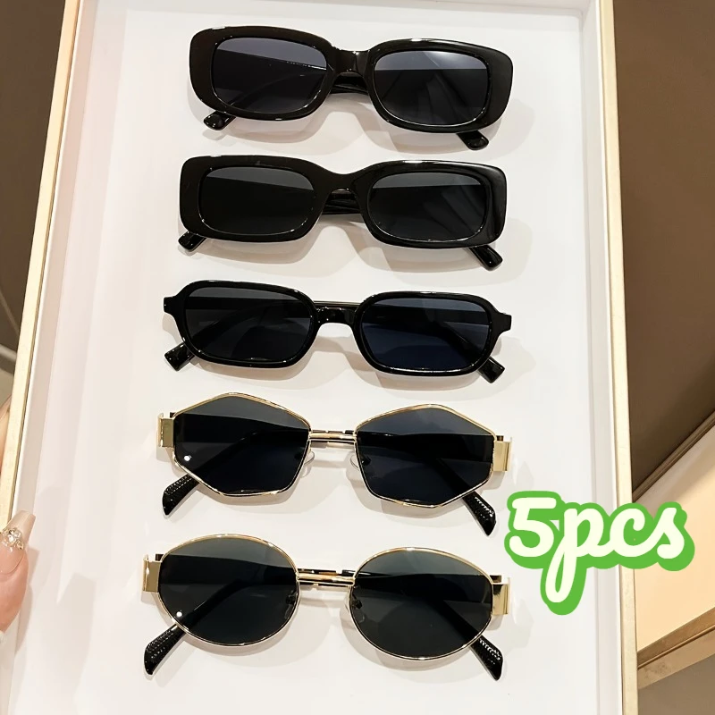 5Pcs Women's Fashion Glasses Frames, Black Versatile Frames for Daily Casual Wear, Parties & Gifting, Lenses Not Included