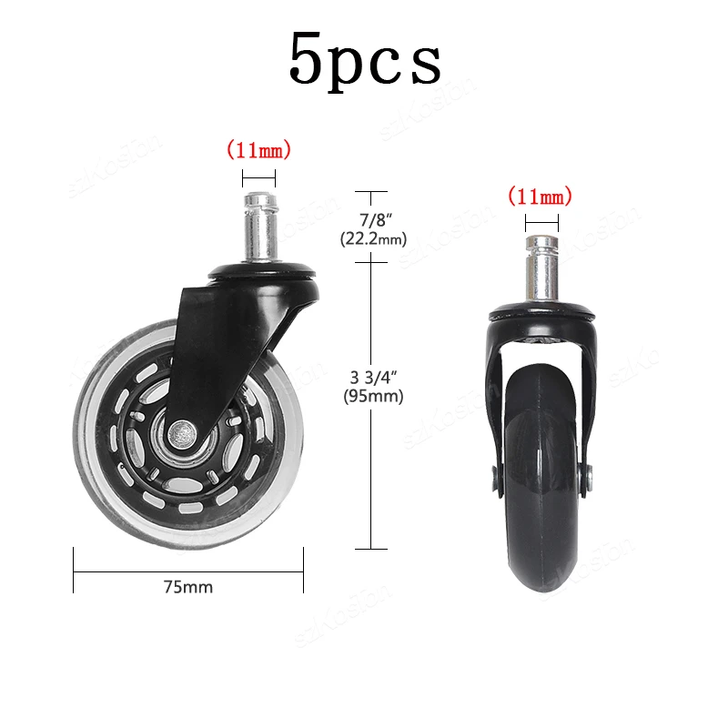 5PCS Office Chair Caster Wheels 3 Inch 360 Degree Swivel Rubber Caster Wheels Replacement Soft Safe Rollers Furniture Hardware