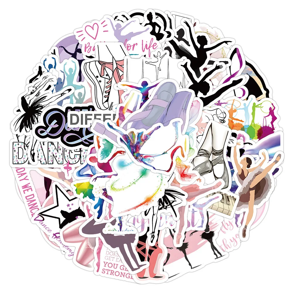 50 Uds pegatinas de baile de dibujos animados elementos de baile creativos impermeables zapatos de baile decoración de grafiti juguetes DIY nevera portátil guitarra
