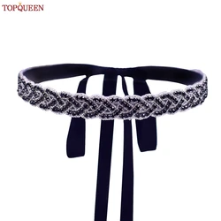 TOPQUEEN Black Rhinestone Dress Belt Women's Bow Sash Party Wedding Accessories Bridesmaid Waist Decoration Bridal Belt S216-B