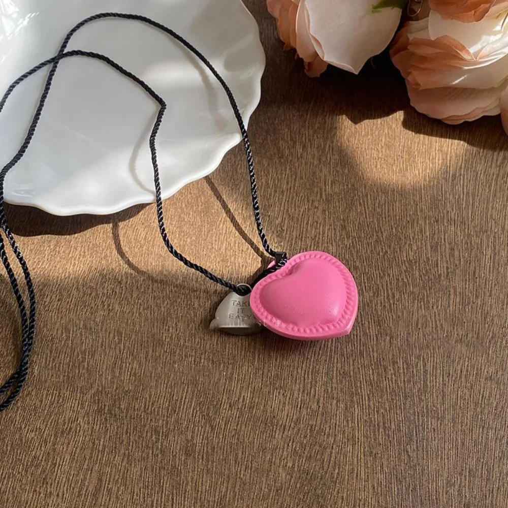 

Love Heart Long Leather Necklace Leather Pendant Hanging Neck Leather Love Heart Necklace Dopamine Color Korean Fashion