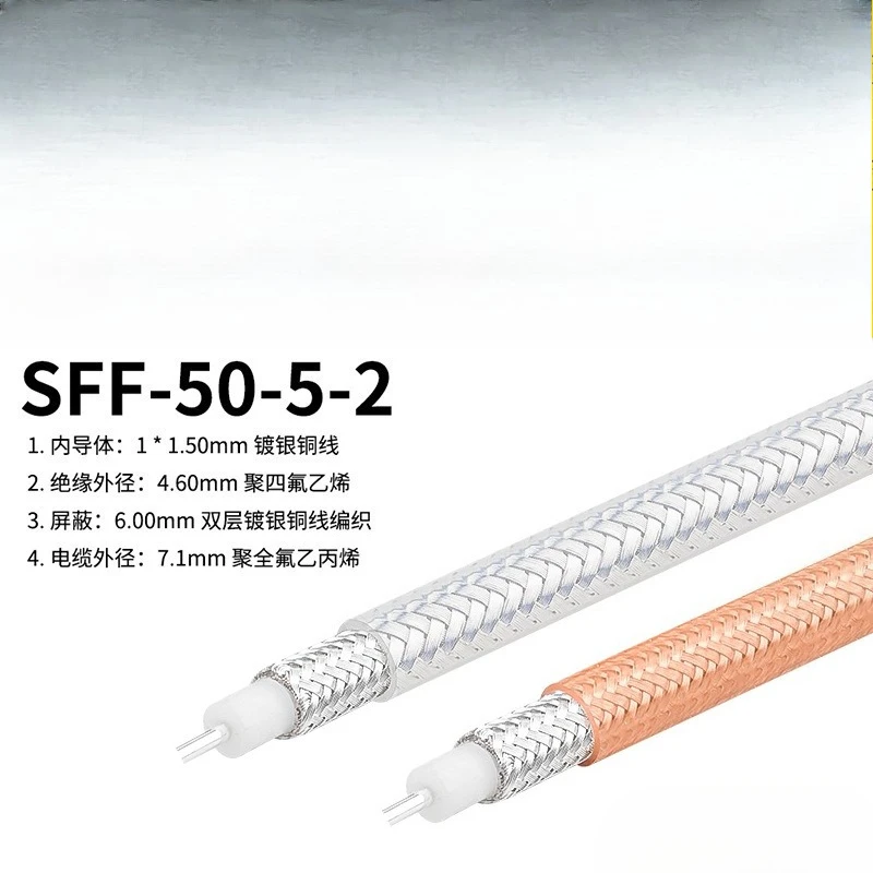 50 Ohm  Coaxial Cable Silver‑Plated Double Shield PTFE Insulated High‑Frequency RF Wire