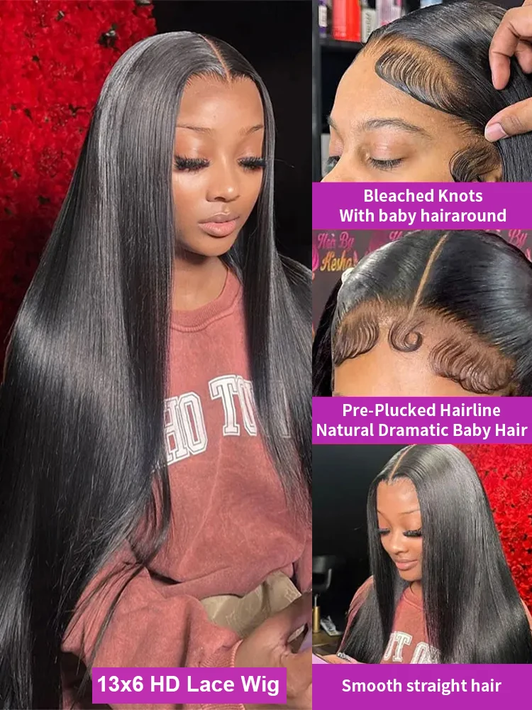 40 Inch Bone Straight Human Hair Lace Frontal Wigs Brazilian 13x4 13x6 Hd Lace Front Human Hair Wigs For Women Pre Plucked 250%