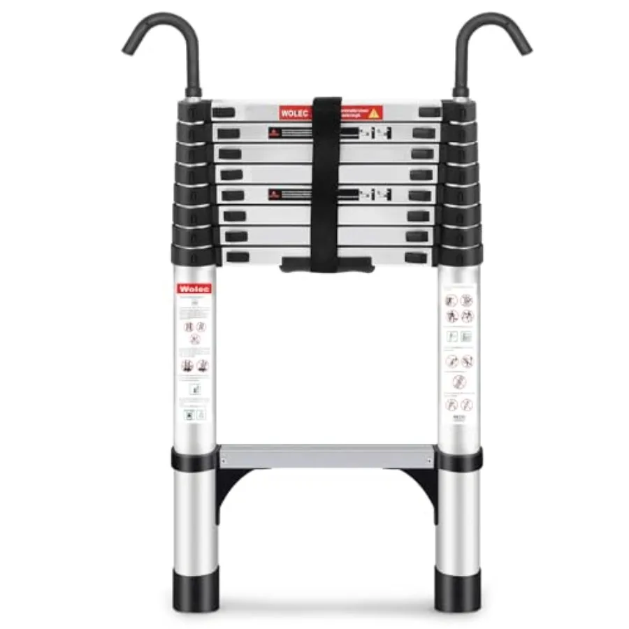 

Telescoping Ladder 8.5FT Aluminum Lightweight Portable Telescopic Ladder with Hook Stabilizers Wheels Heavy Duty 330lbs Max Cap