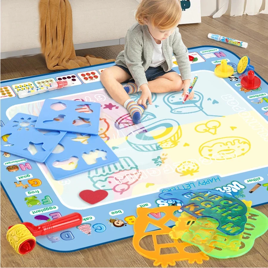 80*60CM Magie Wasser Zeichnung Matte Färbung Doodle Mit Wiederverwendbare Magie Stifte Montessori Malerei Bord Pädagogisches Spielzeug Kinder geschenke