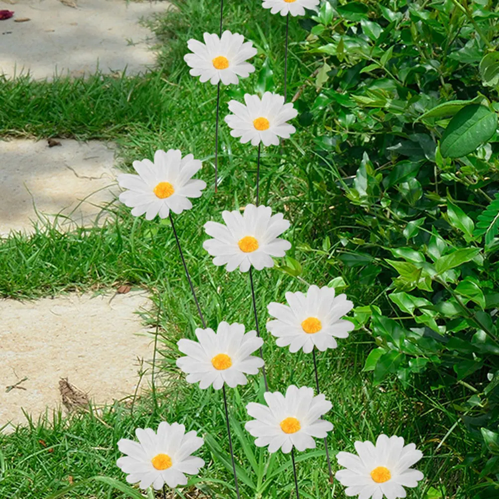 

10pcs Simulated Daisy Flower Stakes Waterproof Plug-in Decorative Ground Inserts Lawn Art Durable Outdoor Flower Stakes Garden