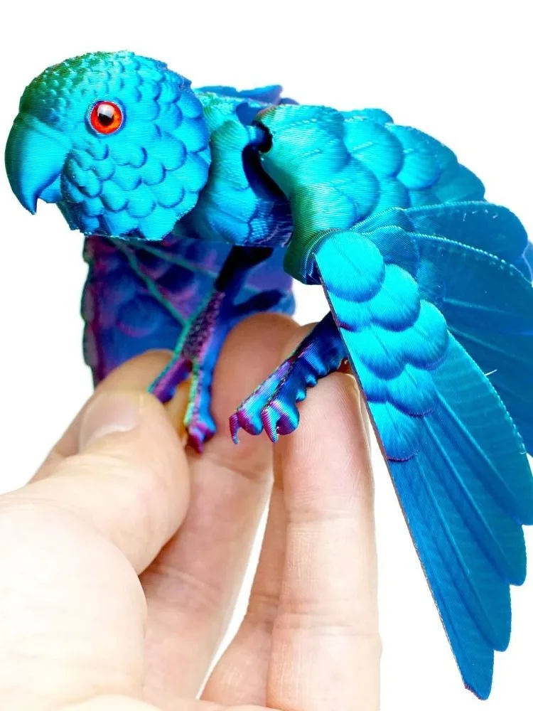 Modèle de perroquet imprimé en 3D, Statue d'animal Flexible, oiseau avec ailes, articulations mobiles, décoration de la maison, autisme, tdah, jouets amusants, cadeau de vacances