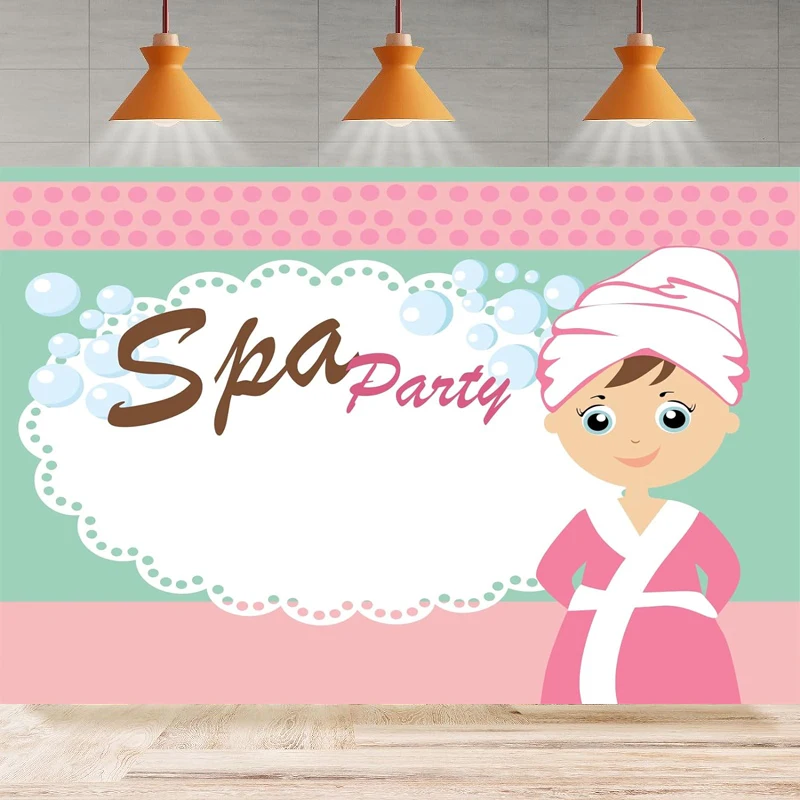 Cartoon Spa Party Photography Backdrop Girls Salon Background Selfie Shoot Girls Birthday Home Party Backdrop Wall Banner Decor