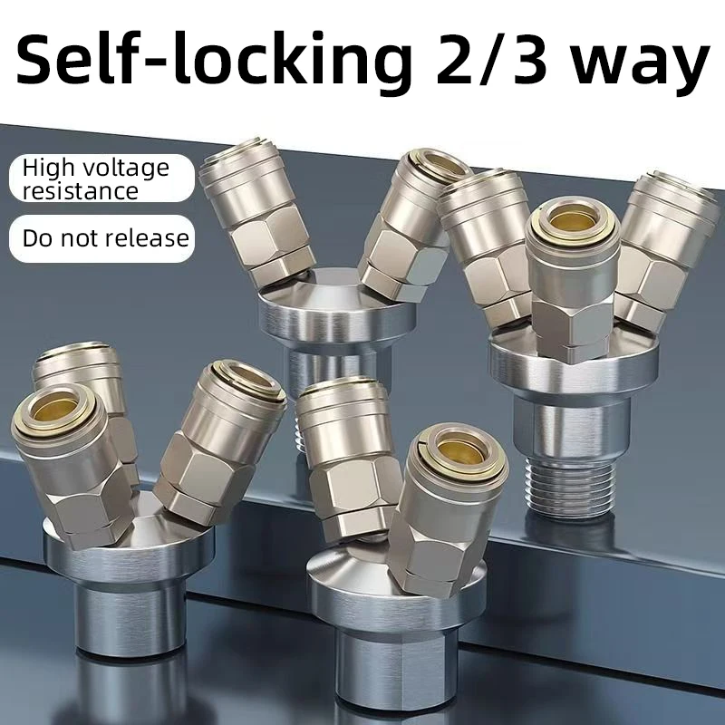 

Pneumatic Fitting Air Compressor Accessories Air Pump Pipe Hose Three Plug Quick Connector Self-locking Circular Two/Three-way