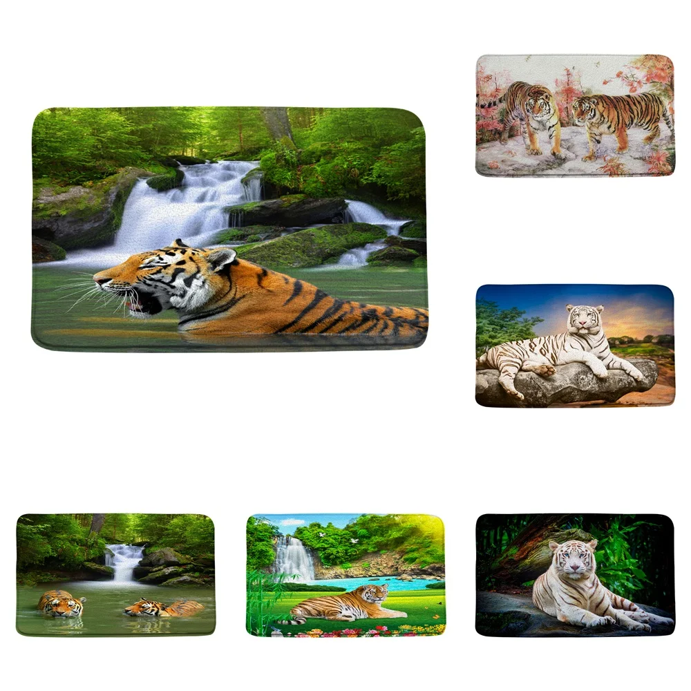 

Rainforest Tiger Bath Mat Wild Animal Waterfall Forest Natural Scenery Bathroom Rug Non Slip Doormat Kitchen Toilet Floor Carpet