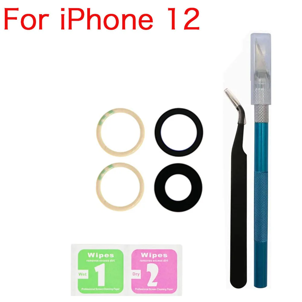 Lentille en verre de caméra arrière avec adhésif et Kit d'outils de réparation pour iPhone 11 12 13 14 Mini Pro Plus Max, remplacement