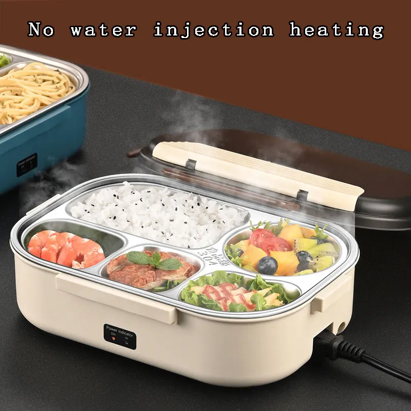 

12V/220V Water Free Electric Heating Lunch Box Stainless Steel Food Insulation Bento Lunch Box Home Car Keep Warm Lunch Box 1.2L