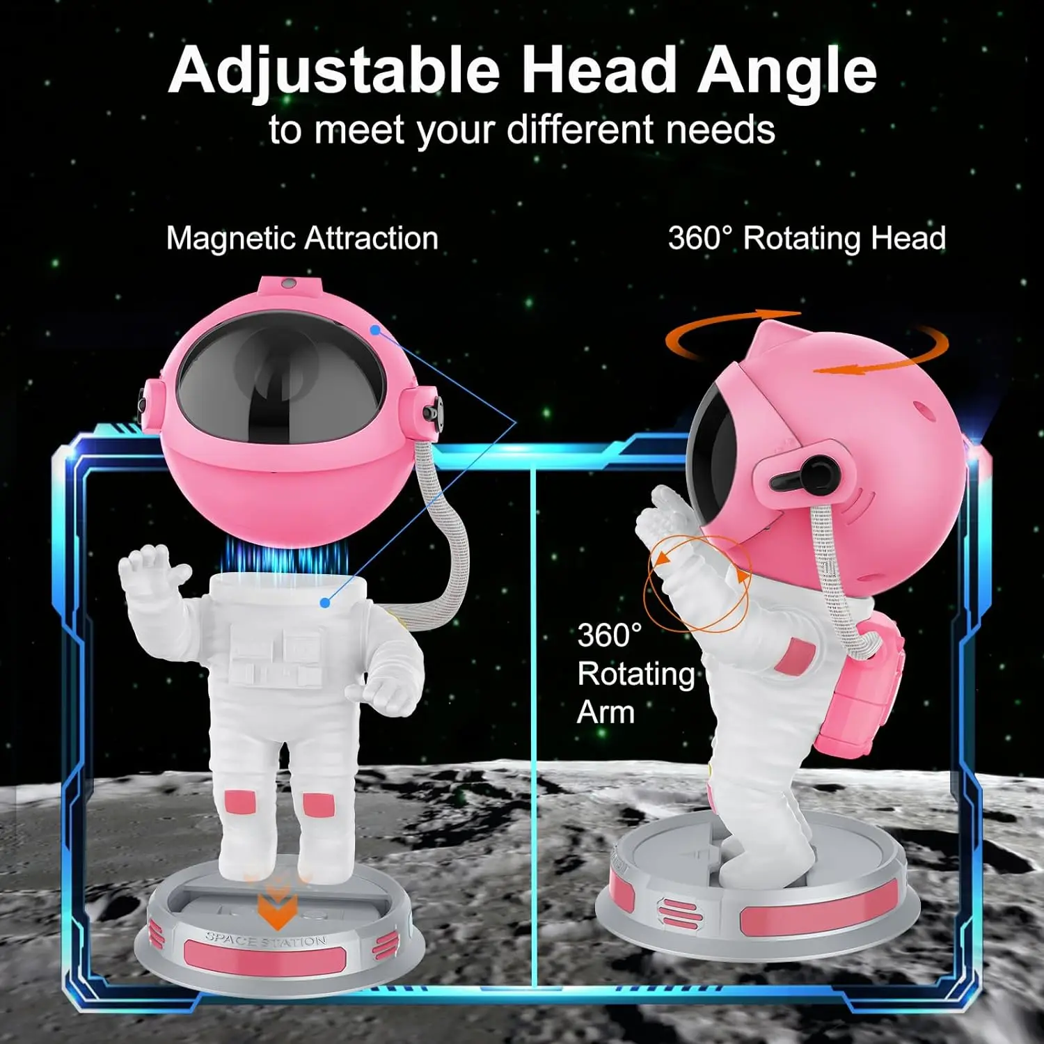 Pink Astronaut Galaxy Nebula Star Projector with Timer Remote Control 360° Adjustable Starry Night Light Kids Room Home Decor